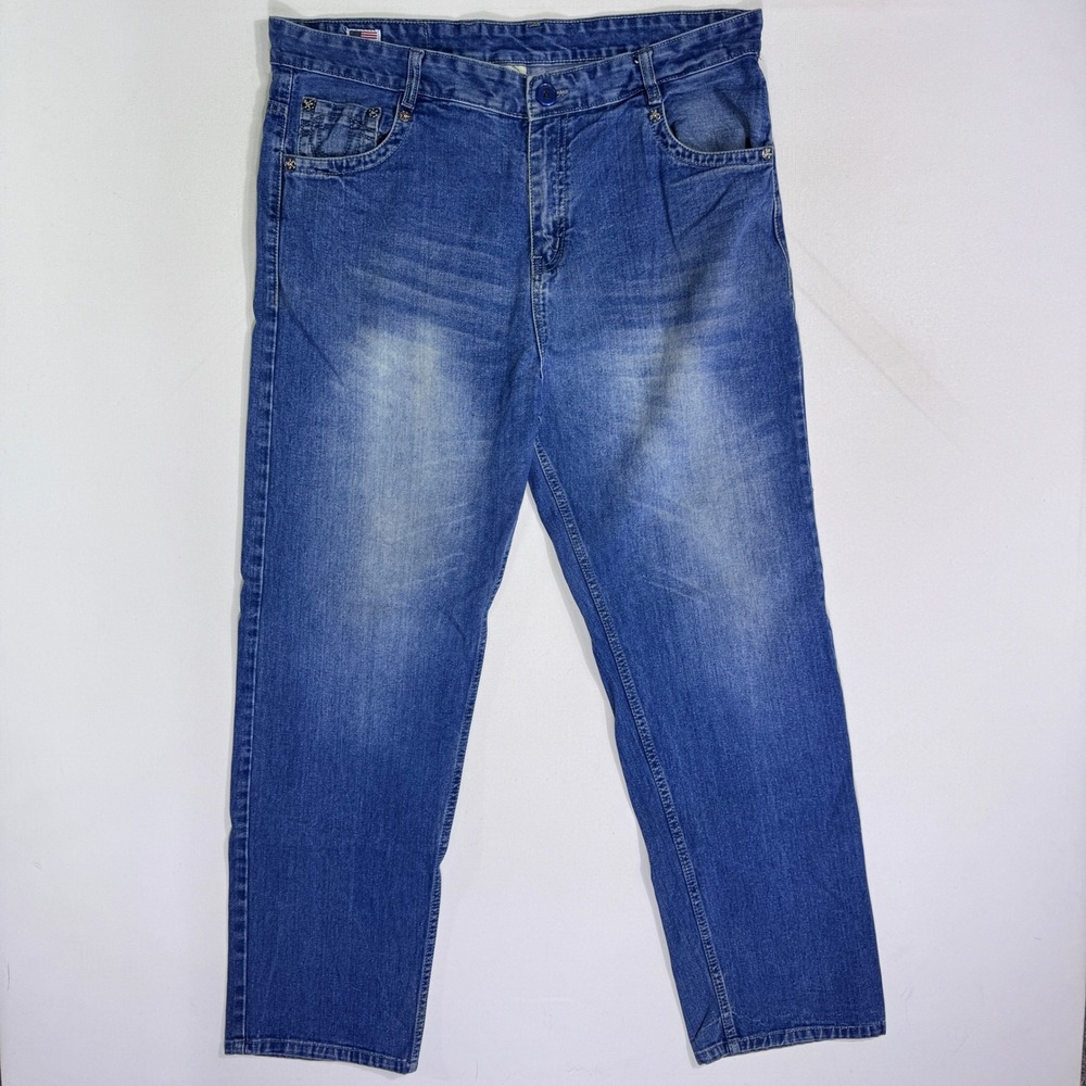 True Religion Joey Super T Mens 40x30 Jeans Blue Denim Straight Leg World Tour